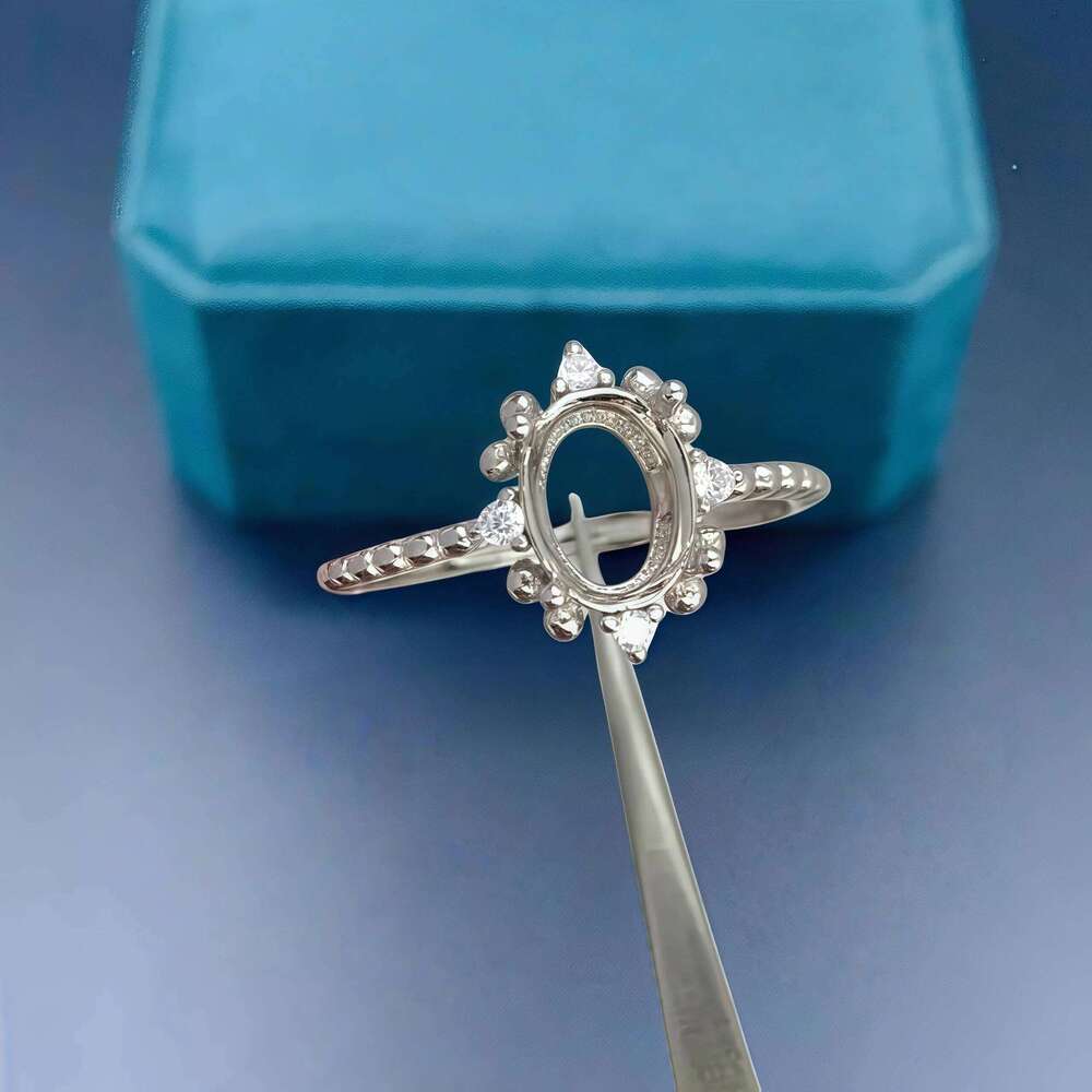 Fashion DIY Ring Empty Holder S925 Sterling Silver Setting 6*8mm Ellipse Stone Fine Charm Wedding Jewelry for Woman Accessory H260312
