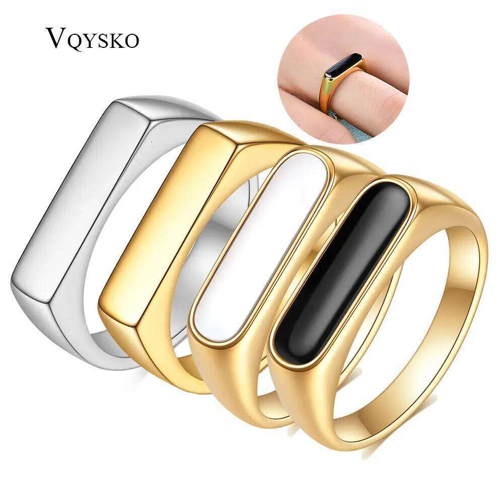 Gothic INS Signet Rings for Men Punk Black Oil Pinky Ring Gold Color Tone Stainless Steel Chunky Boys Teens Fraternal Jewelry H260312