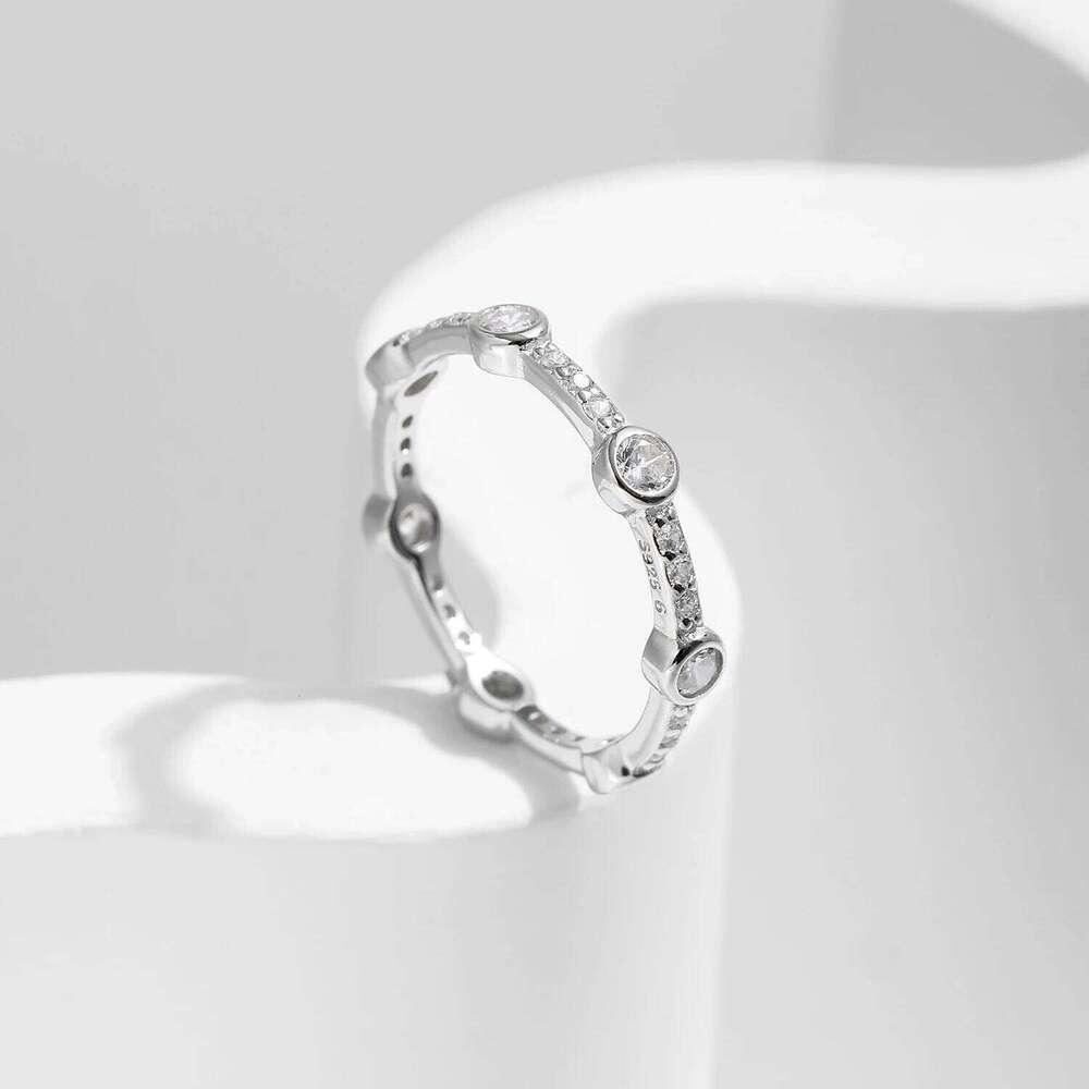 MODIAN Stackable 925 Sterling Silver Fashion Sparkling Round Clear CZ Eternity Band Rings For Women Fine Jewelry H260312