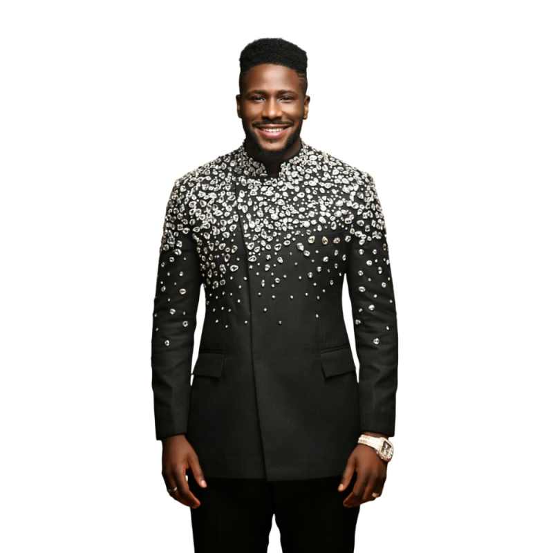 Luxury Crystal Men Wedding 2 Piece Shawl Lapel Blazer Groom Tuxedos Slim Fit Customized Evenings Party Suits