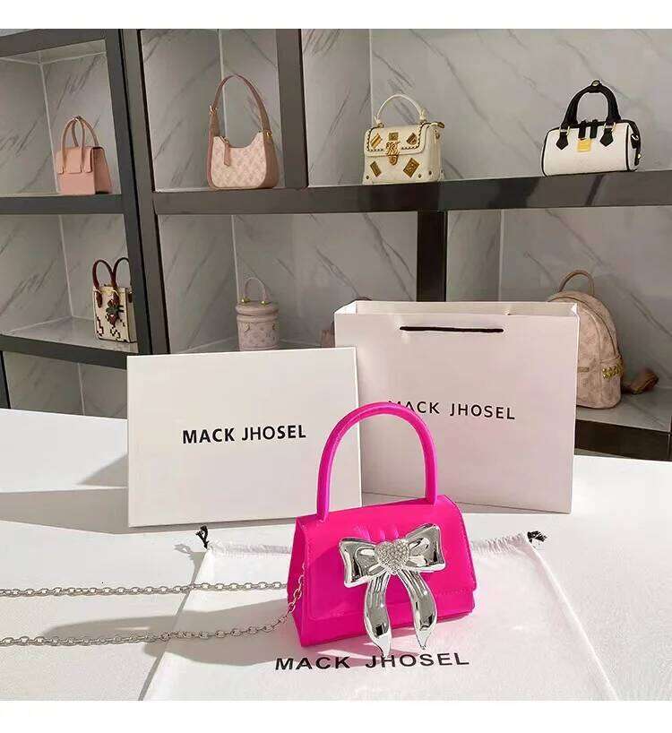 Luxury Satin Square Women's Handbag Glitter Diamonds Metal Bow Knot Evening Wedding Party Clutch Purse Crossbody Bag