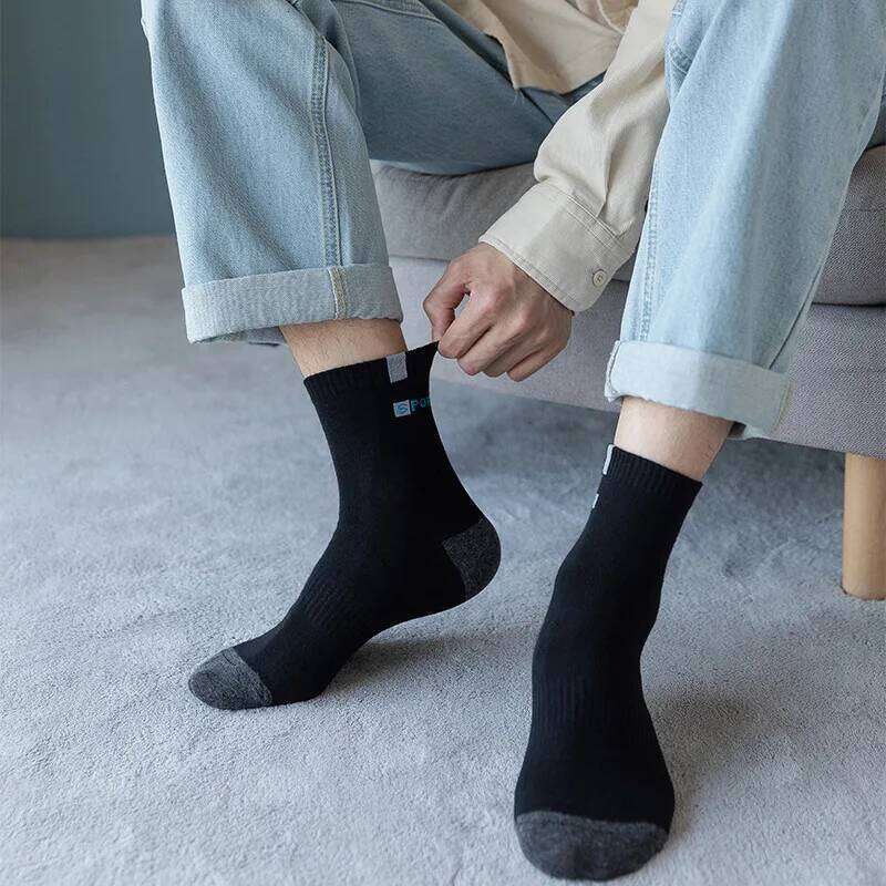 5 Pairs Cotton Fiber Autumn Winter Men Sweat-absorbent Sports Sock Breathable Deodorant Business Socks Z260312