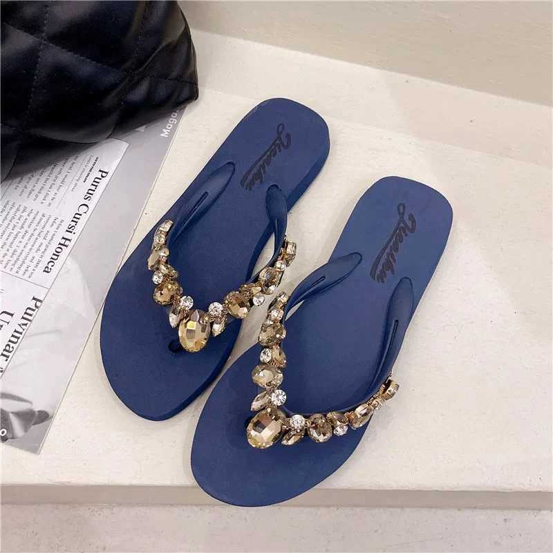 SUOJIALUN 2025 Summer New Women Slipper Fashion Bling Crystal Slip On Flip Flop Shoes Soft Flat Heel Dress Slides Sandal K260312