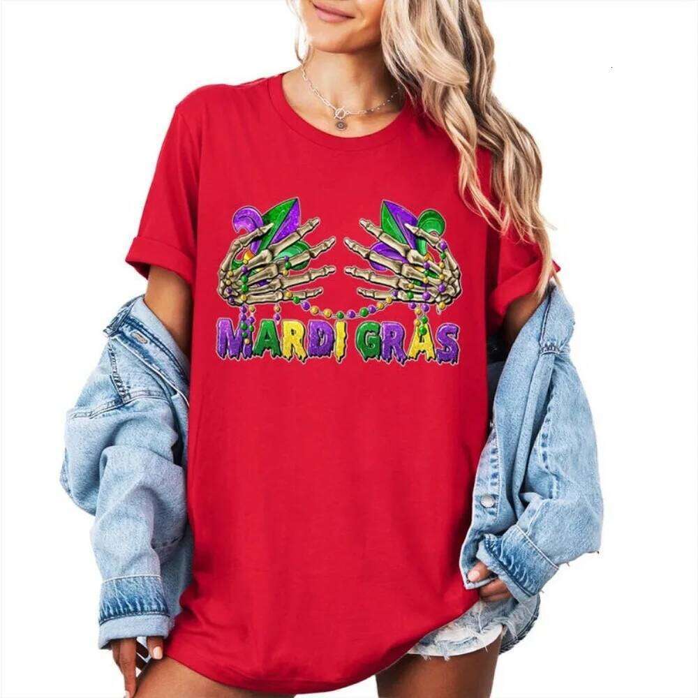 Skeleton Women Clothes Funny Graphic Tops Mardi Gras Festival Party Sweatshirt O-neck T Shirt Z260312
