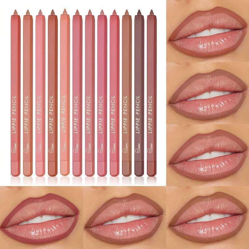 12 Color Matte Lipstick Lip Liner Set Nude Long Lasting Non-Stripping W260311