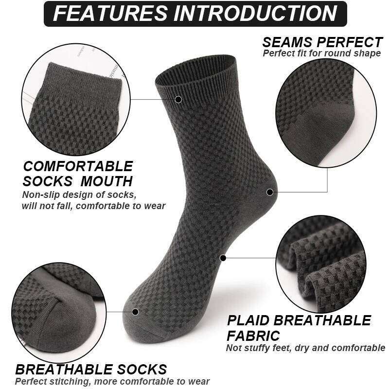 10Pairs/Lot Men's Bamboo Fiber Long Black Business Soft Breathable New High Quality Autumn for Male Socks Plus Size 39-48 Z260312
