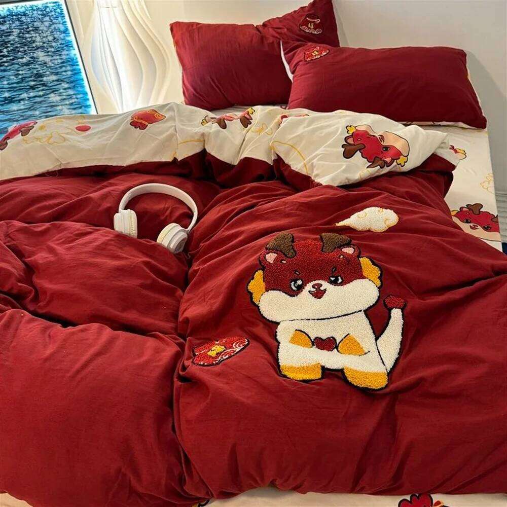 Y1 HomeCountryside Forest Duvet Cover Green Leaf Embroidered Quilt Four Piece Clearance Style Small Fresh Bed Set H260312