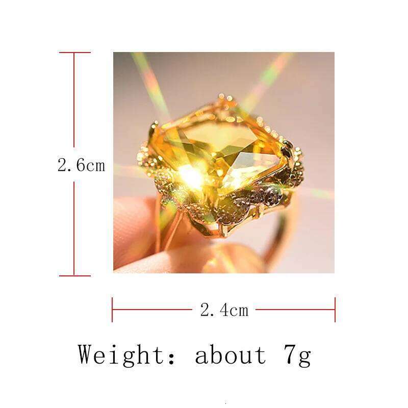 Milangirl Square Cyrstal Engagement Ring Champagne Big Zircon For Women Vintage Jewelry yellow Rings Gifts H260312