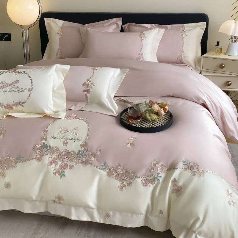 4pcs/Set Class A Grade High-end 200s Long-staple Pure Cotton Embroidery Quilt Covers Pillowcases Sheet Bedding Set H260312