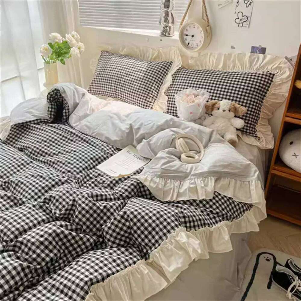 Romantic Black Bedding Set Flat Sheet Pillowcase Twin Full Queen Princess Style Bed Linen Kids Girls Floral Duvet Cover H260312