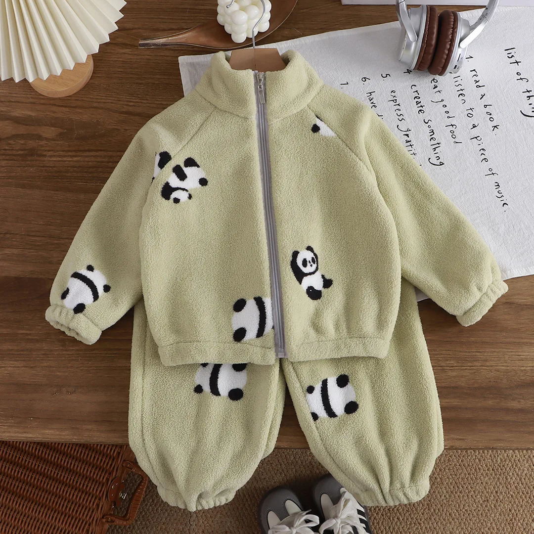 Baby Girl clothes plush thickened twopiece set of fleece cartoon casual home childrens tops and bottom sets 260311