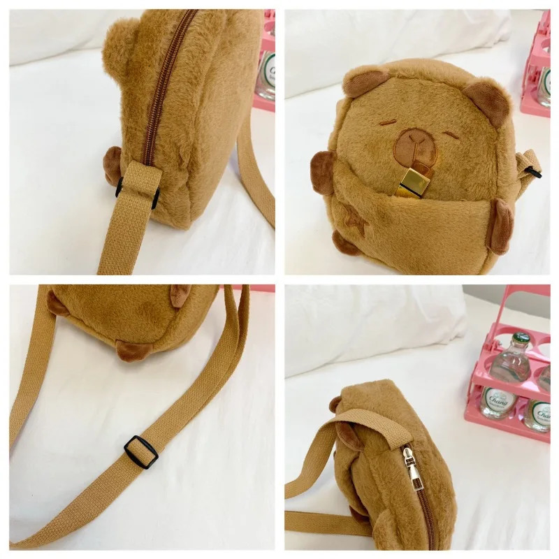 Cute Cartoon Capybara Crossbody Phone Bags for Girls Plush Lightweight Small Shoulder Bag Zipper Chest Children 260311
