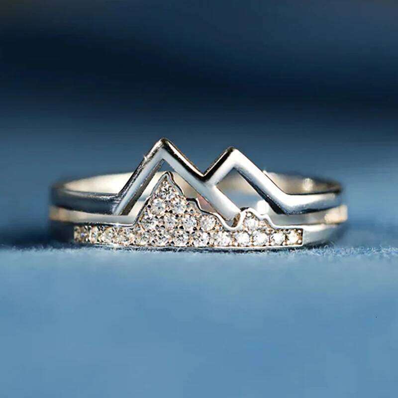 Huitan Creative Mountain Shaped Finger Ring Women Shiny Cubic Zirconia Exquisite Female Rings Party Daily Wear Statement Jewelry H260312