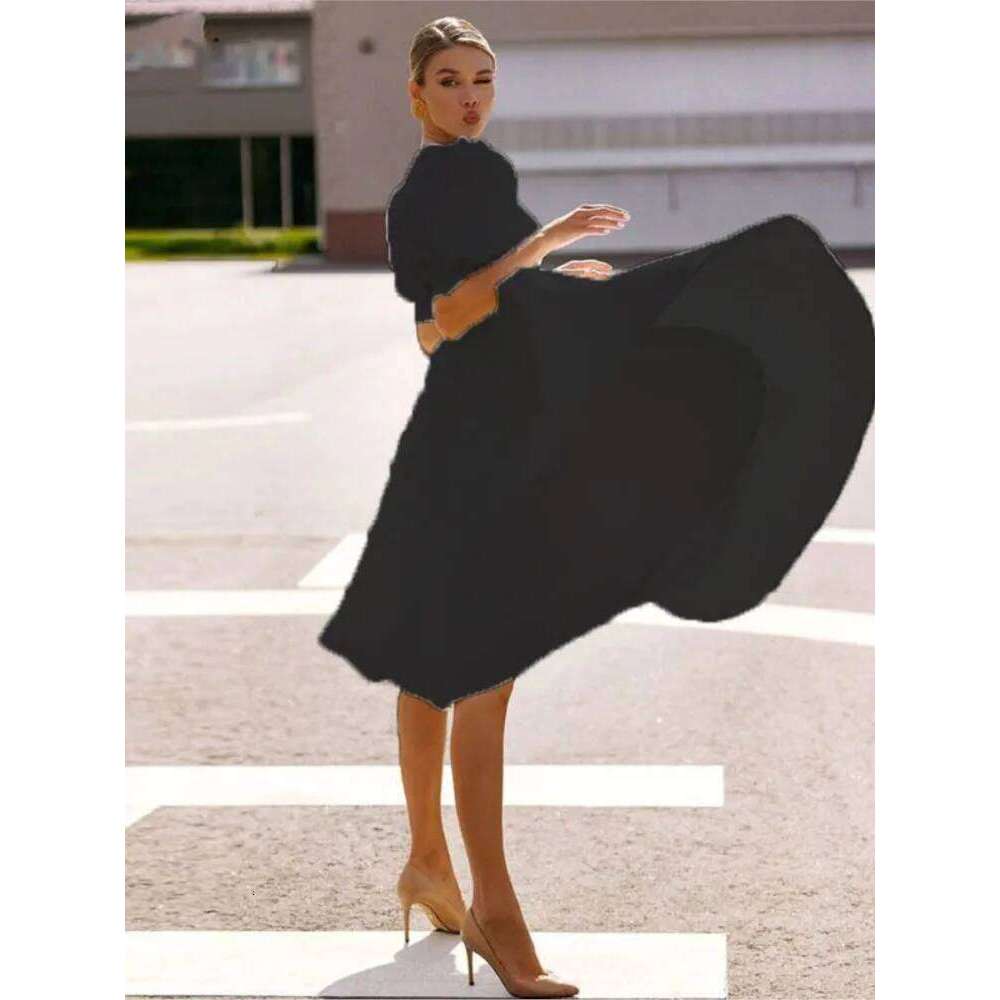Sexy Backless Midi Dress Woman's Summer Fashion O-neck Short Sleeves Solid Color High Waist Dresses Ladies Elegance Vestidos C260312