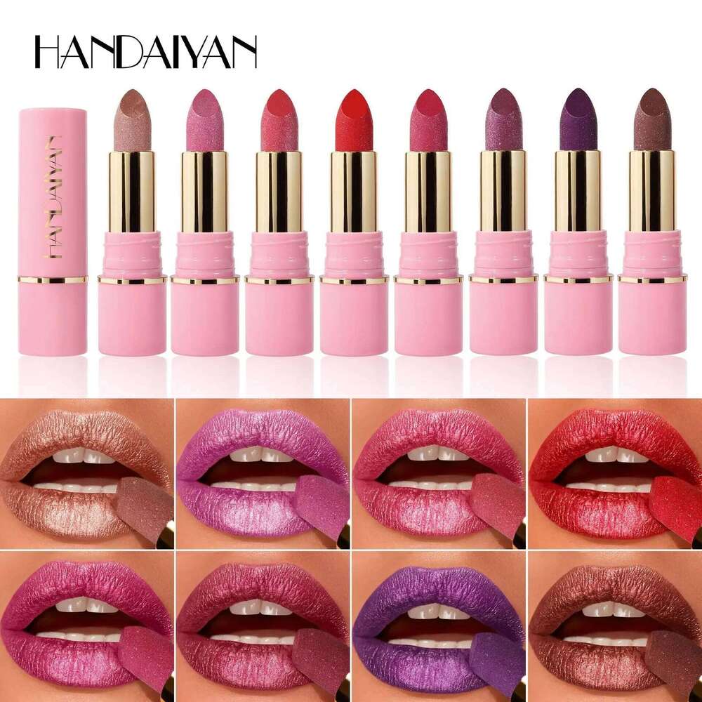 8 Colors Glitter Diamond Long-Lasting Pink Brown Pearlescent Metallic Purple Sparkling Lipstick Makeup Cosmetic W260311