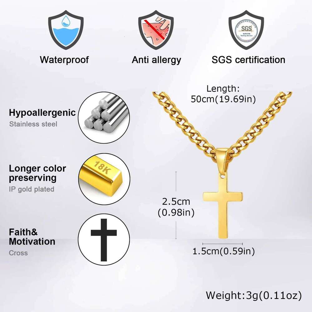 High Quality Cross Necklace for Men Boys,Stainless Steel Pendant with 5MM Cuban Chan,Classic Simple Jewelry Gift H260311
