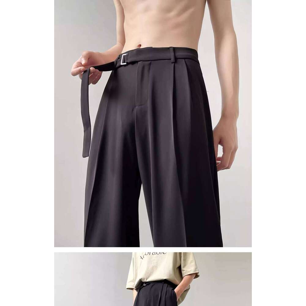 Retro High-end Belt Design Straight-down Trousers Men's Trendy Brand Loose Wide-leg Casual Pants Original Luxury Brands Jeans