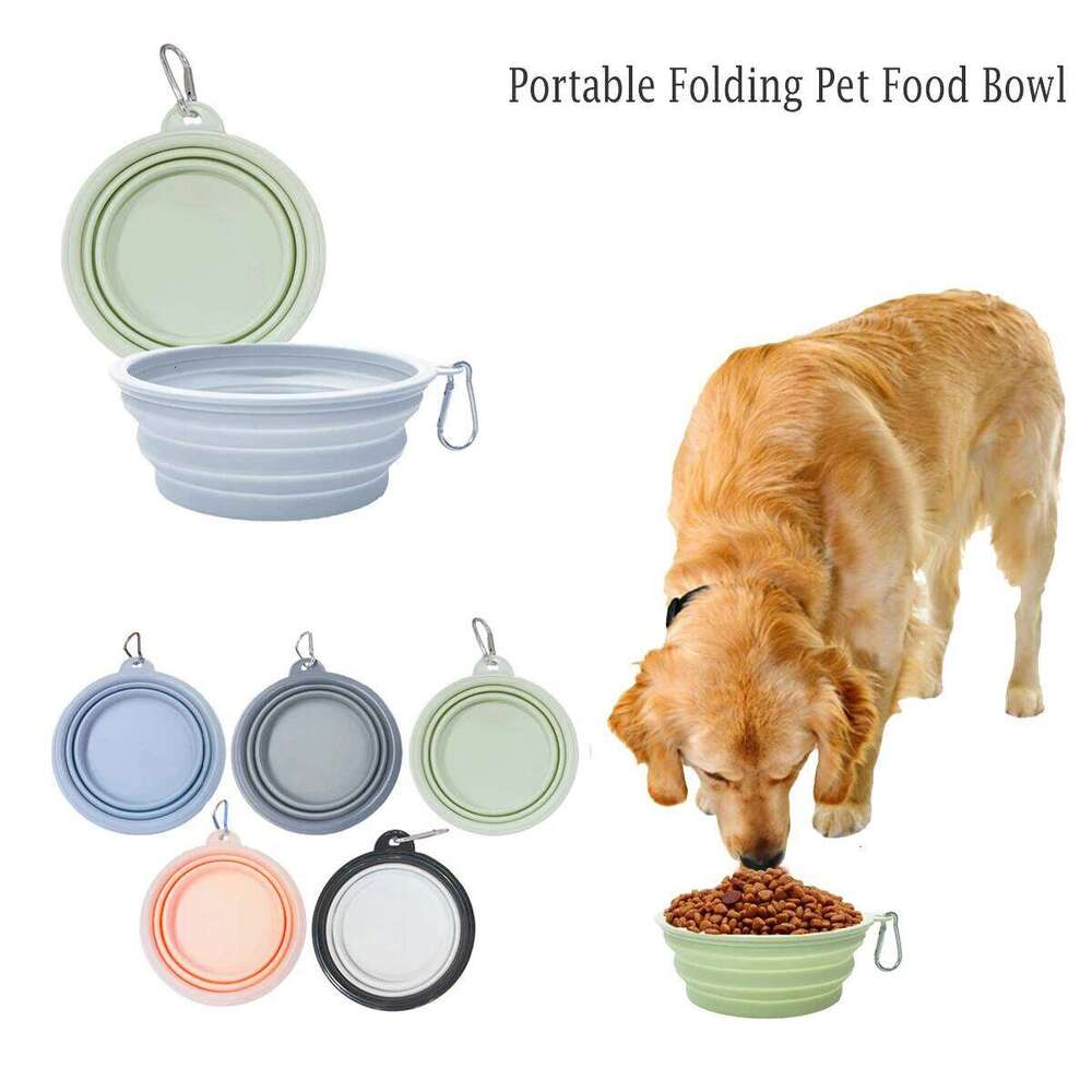 Pet Folding Silicone Outdoor Travel Portable Food Water Container Dogs Feed Supplies Bowl Cat with Carabiner 26Y0312