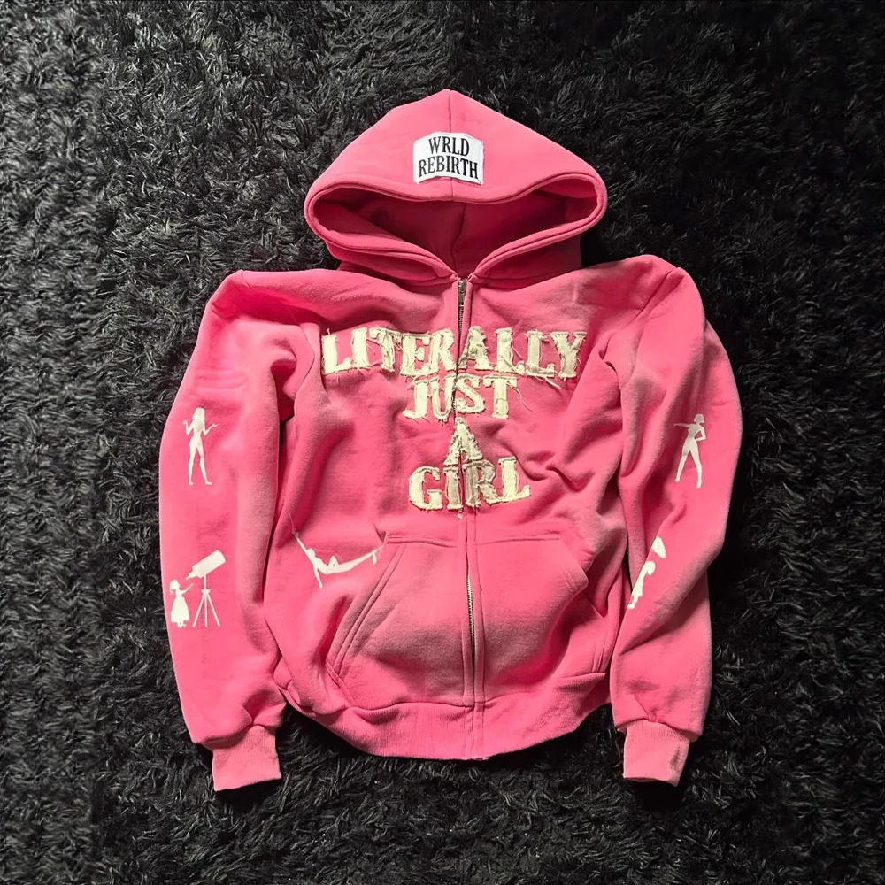 Y2K Hip Hop Hoodie Men Women 3D Print Letter Streetwear Loose Zip Up Cardigan Casual Oversized Pullover Sweatshirt Vintage Trend 260311