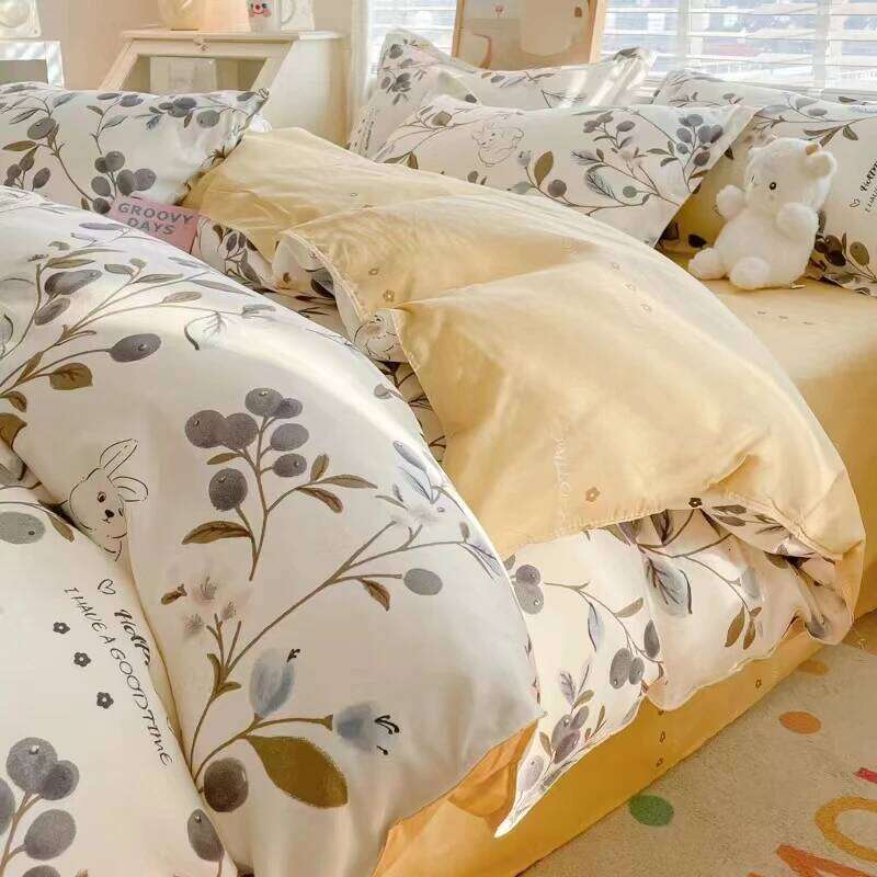 Simple Flower Quilt Cover Bed Sheet Four-piece Washed Cotton Bedding College Dormitory Three-piece Set Warm Home H260312