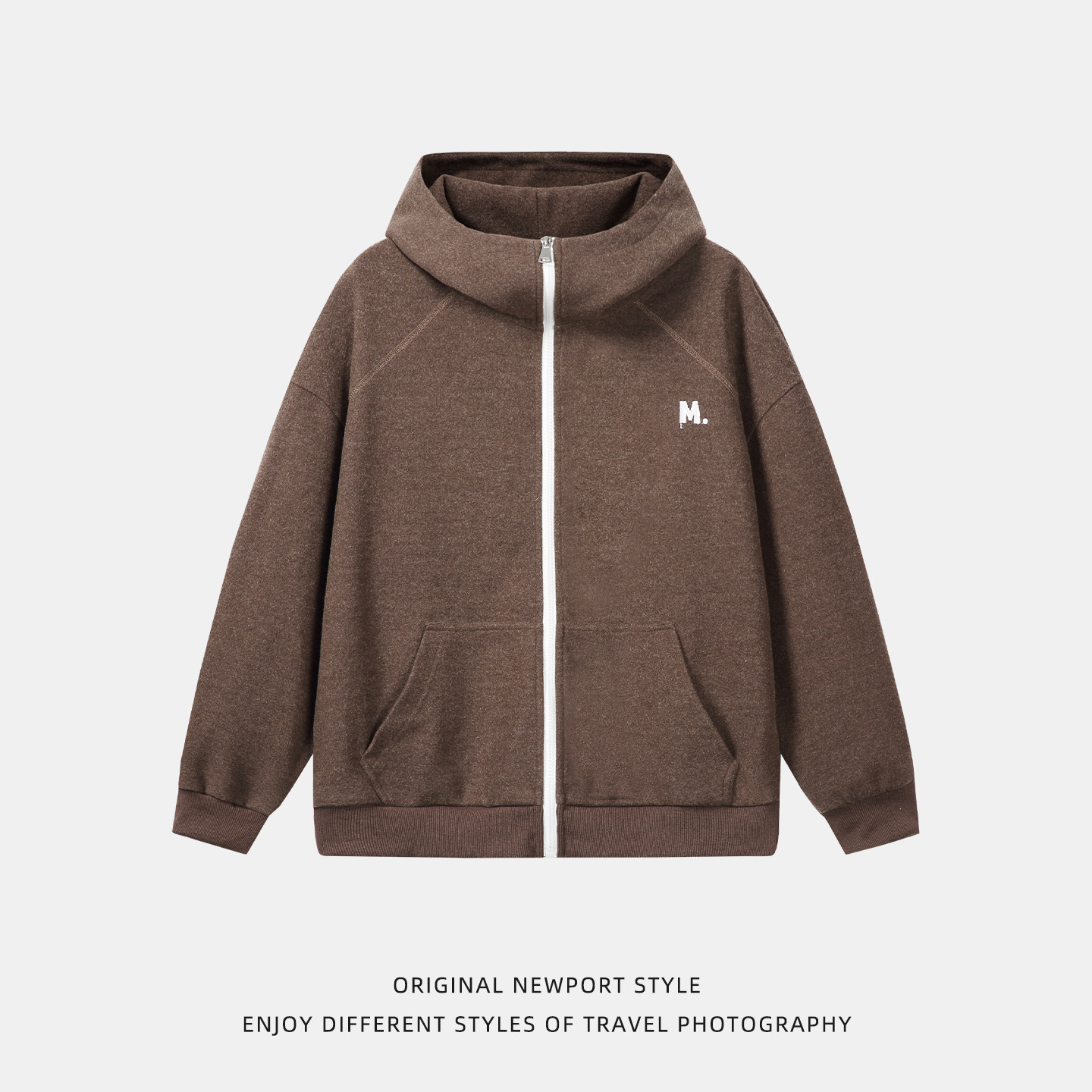 Heavy Designer Hoodie Woolen Hooded Sweatshirt Autumn Style Retro Color-block Zipper Cardigan Jacket Textured Thickened Hoodie