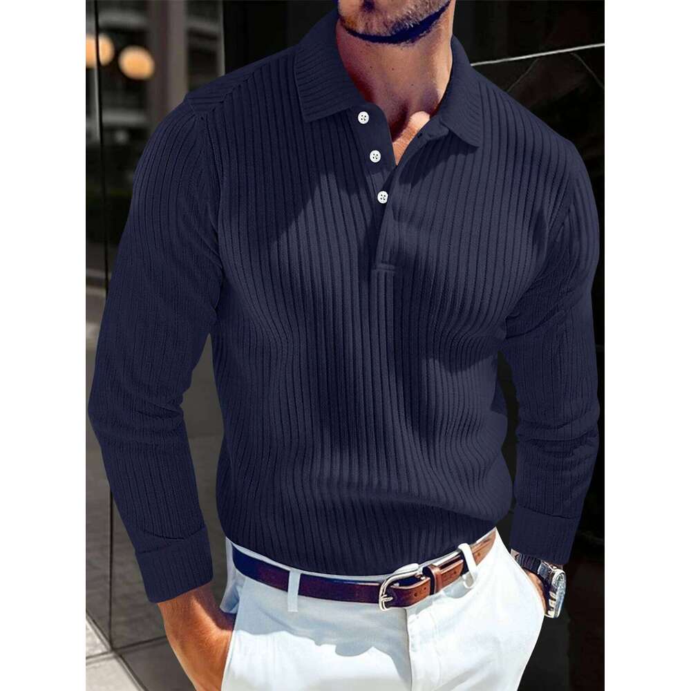 Spring New Luxury Light Business Mature Casual Sports Retro Style Striped Fashion Men Outdoor Long Sleeve POLO Shirt