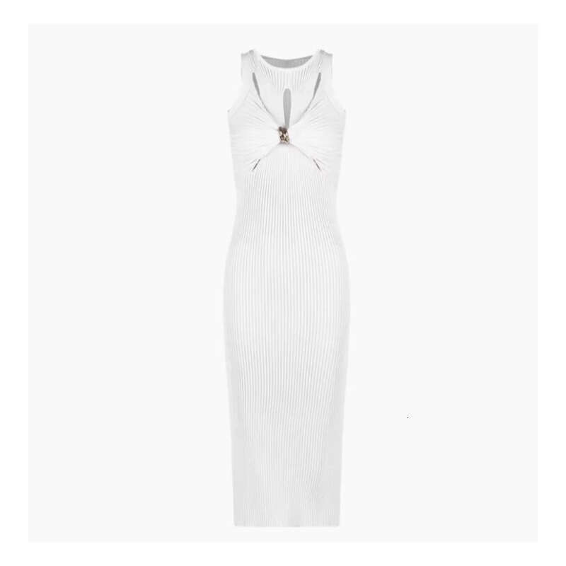 2026 new European and American niche sexy queen casual style sleeveless twist a25 button vertical stripe slim knit long skirt