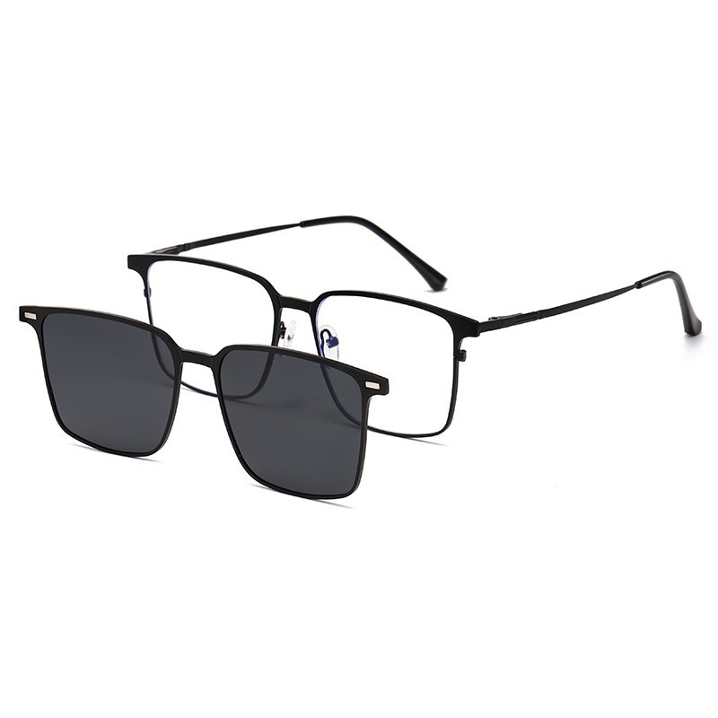 Magnetic clip-on multifunctional flat square frame polarized men's sunglasses, trendy sun protection outdoor glasses