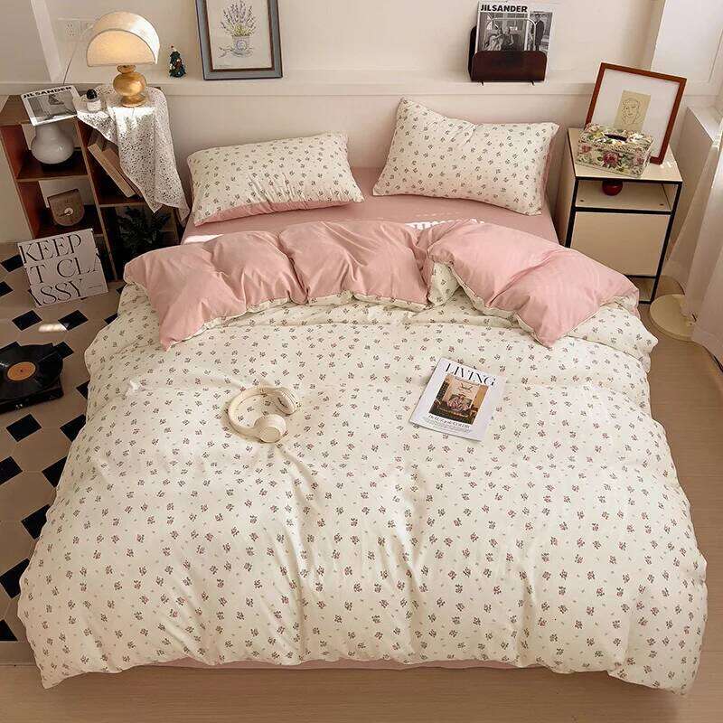 Ins Pink Flowers Set Flat Sheet Duvet Cover Twin Full Queen Nordic Bed Linen Boy Girl Bedding Sets Floral Princess H260312
