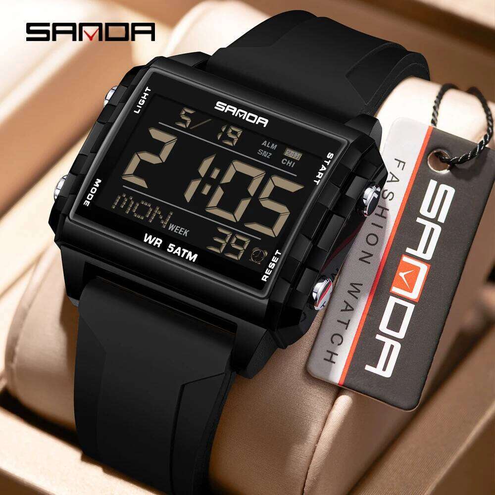 SANDA Brand 6275 Square Transparent Timing Electronic Student Alarm Clock Multifunctional Waterproof Sports Watch