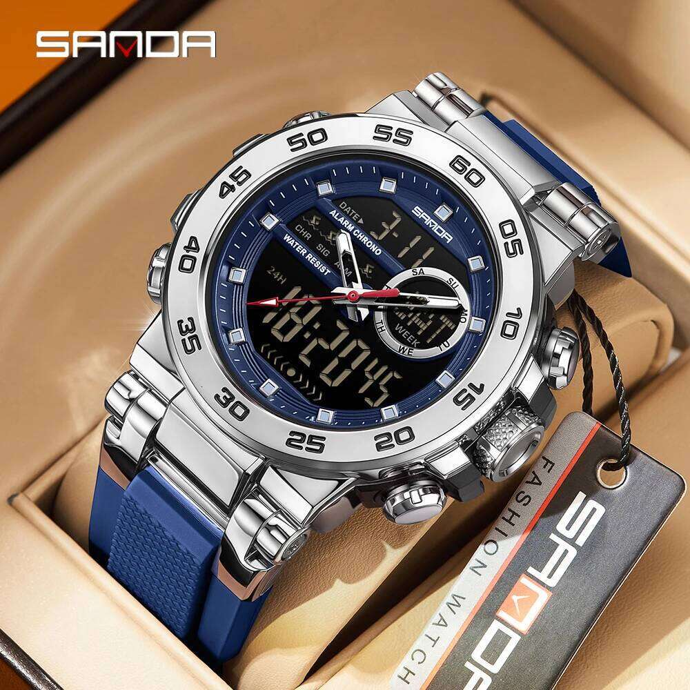 SANDA New 6296 Fashionable Sports Multifunctional Waterproof Large Dial Three Pin Men's Electronic Watch