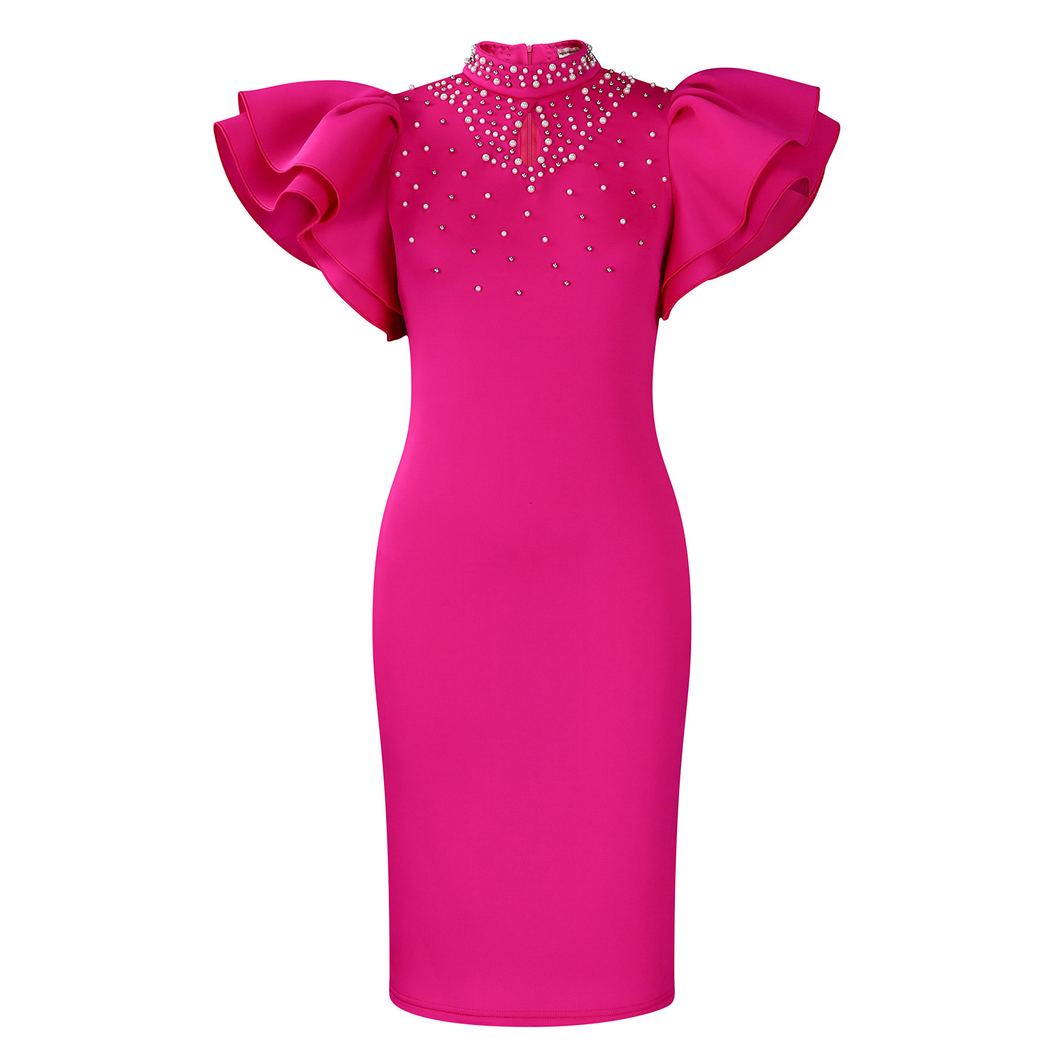 D560 Womens Clothing 2025 New Fashion Sexy Ruffle Sleeve Beaded Party Evening Dress
