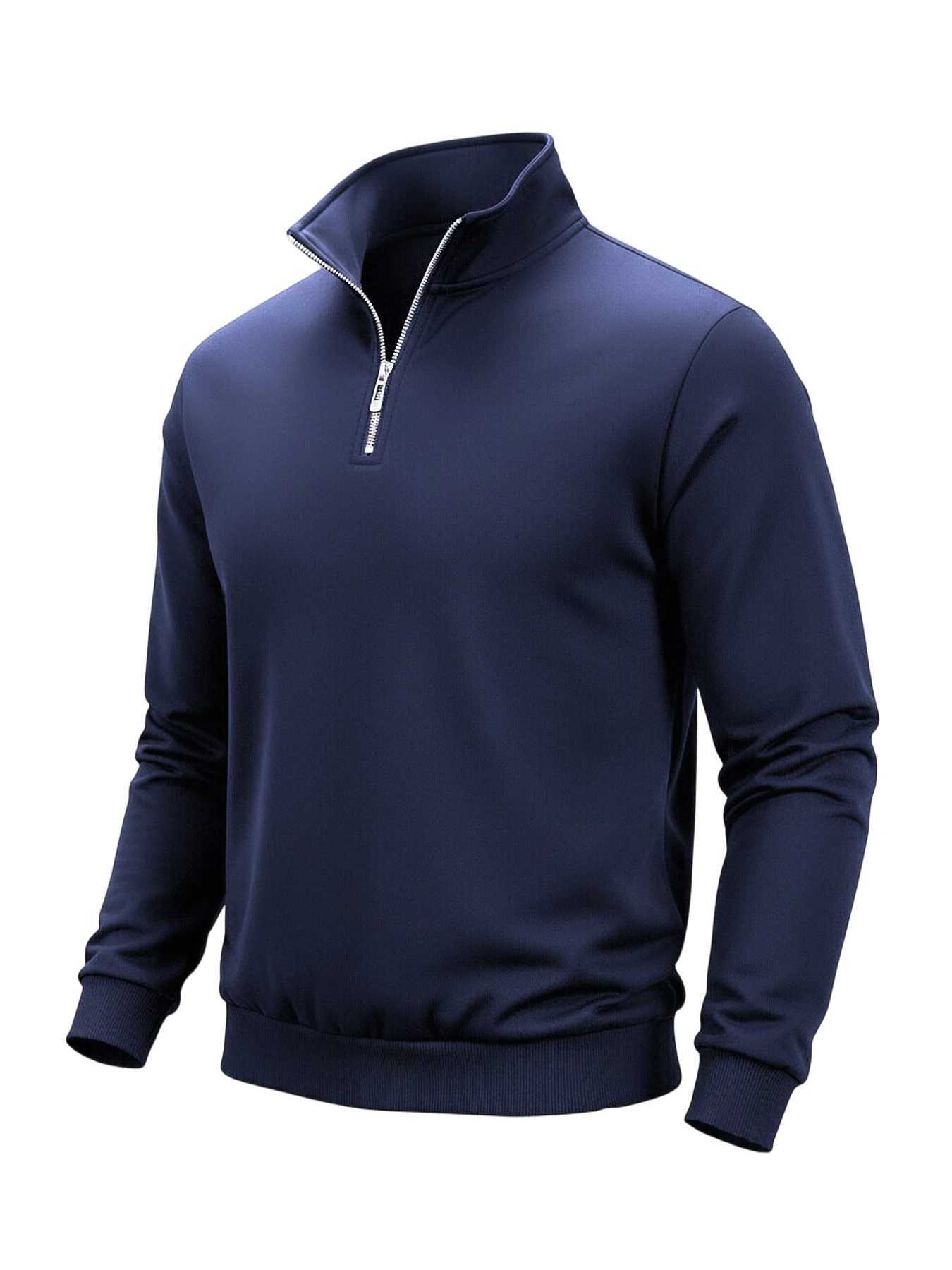 Spring Autumn Mens Half Zipper Sweatshirts Solid Color Turtleneck Pullover Sweaters Men Outdoor Long Sleeve Top Streetwear M260312