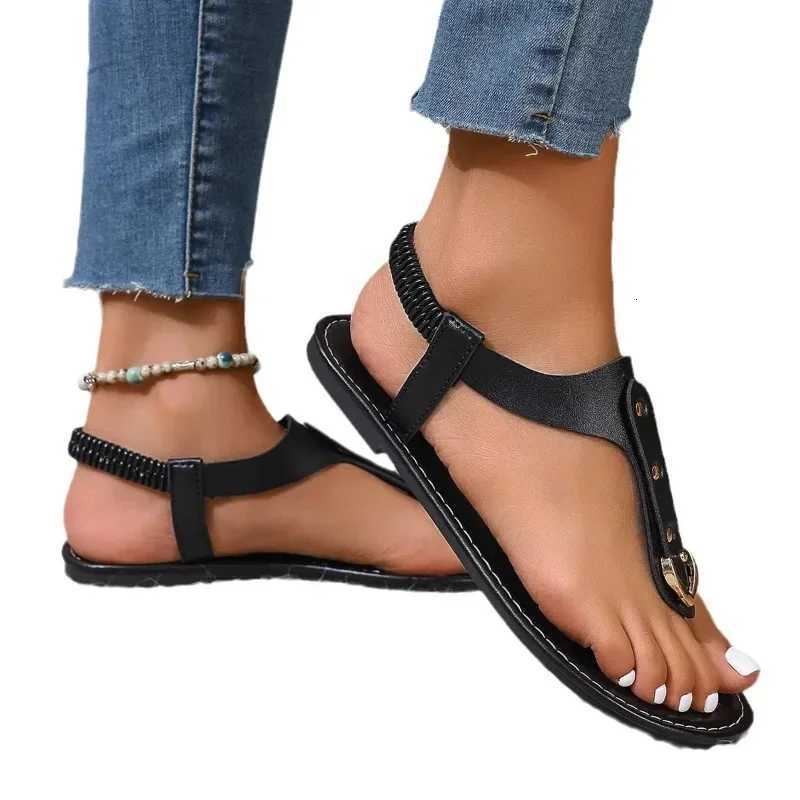 Sandals for Women 2025 Summer Simple Fashionable Flats Elastic Band Outdoor Beach Shoes Casual Ladies Rome Sandals K260312