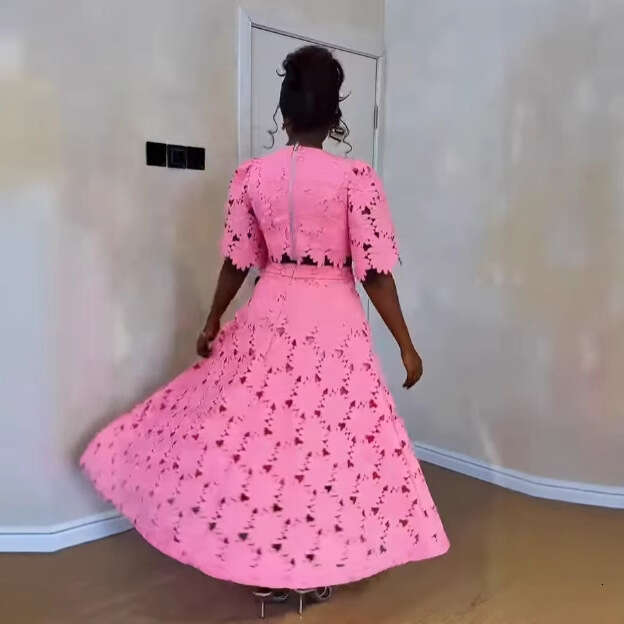 2026 New Summer Hollowed-out Lace Skirt Two-piece Set Elegance Pullover Short Top+Long Skirt Fashion Casual Suit Women's Dresses