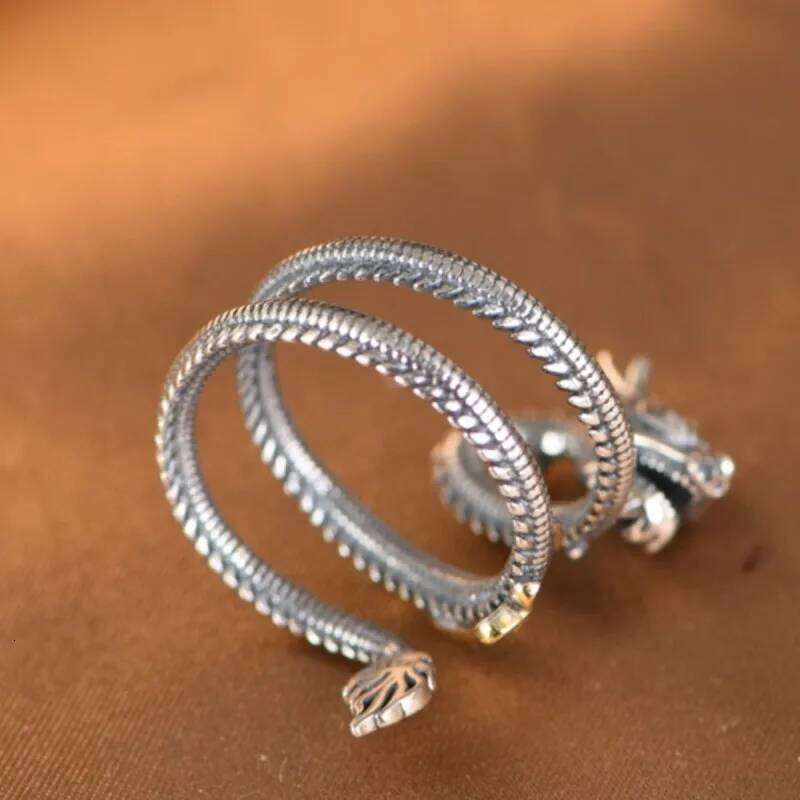 Buyee 925 Sterling Silver Unique Big Elegant Chinese Dragon Open Ring Finger for Men Women Rock Punk Fine Jewelry Circle H260312