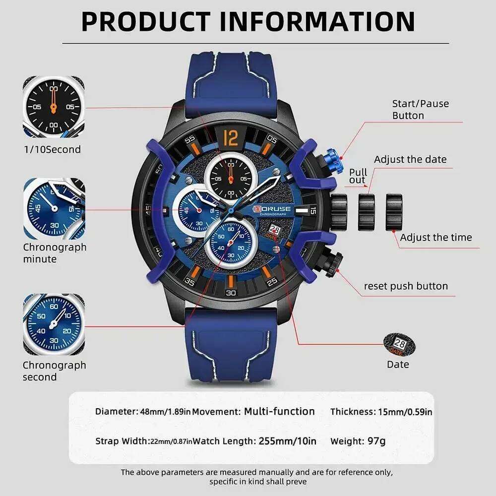 2Pcs/set BORUSE Fashion Men's Sporty Silicone Strap Quartz Watch and Necklace Set Ideal Gift for Men