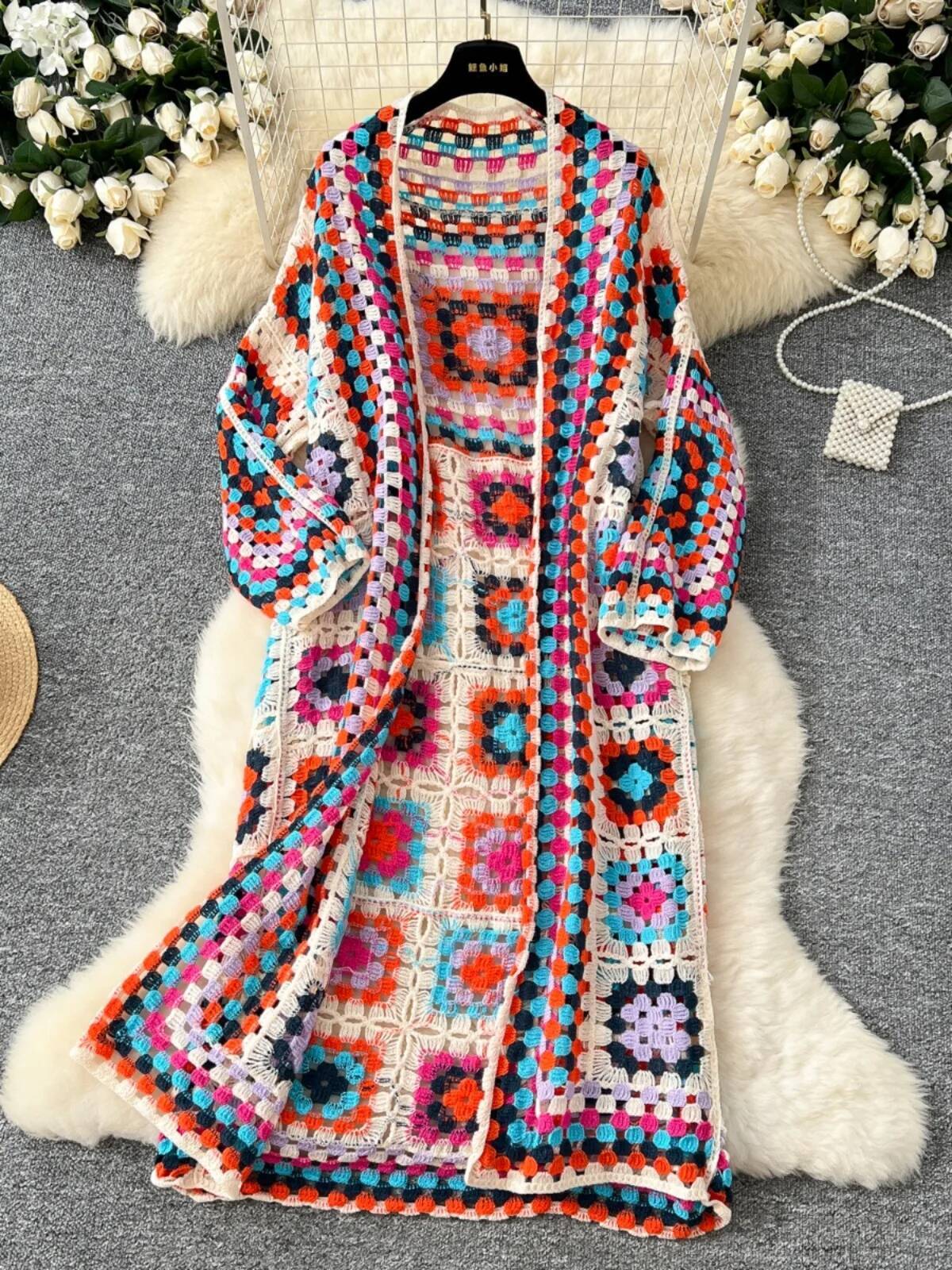 SINGREINY Summer Holiday Beach Long Cardigans Spring Fashion Vintage Floral Knit Cardigan Streetwear Loose Hollow Out Overcoat