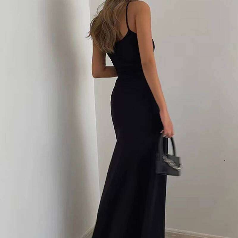 2025 European and American waist cinched high Mid length vest solid color suspender jumpsuit long skirt C260312