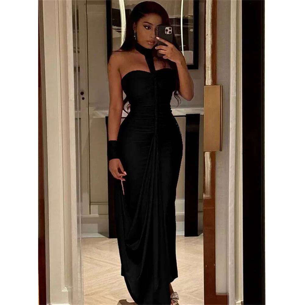Leosoxs Elegant Halter Maxi Dress Women Backless Skinny Hand Strap Hem Summer Trend Sexy Vacation Birthday Party Vestidos C260312