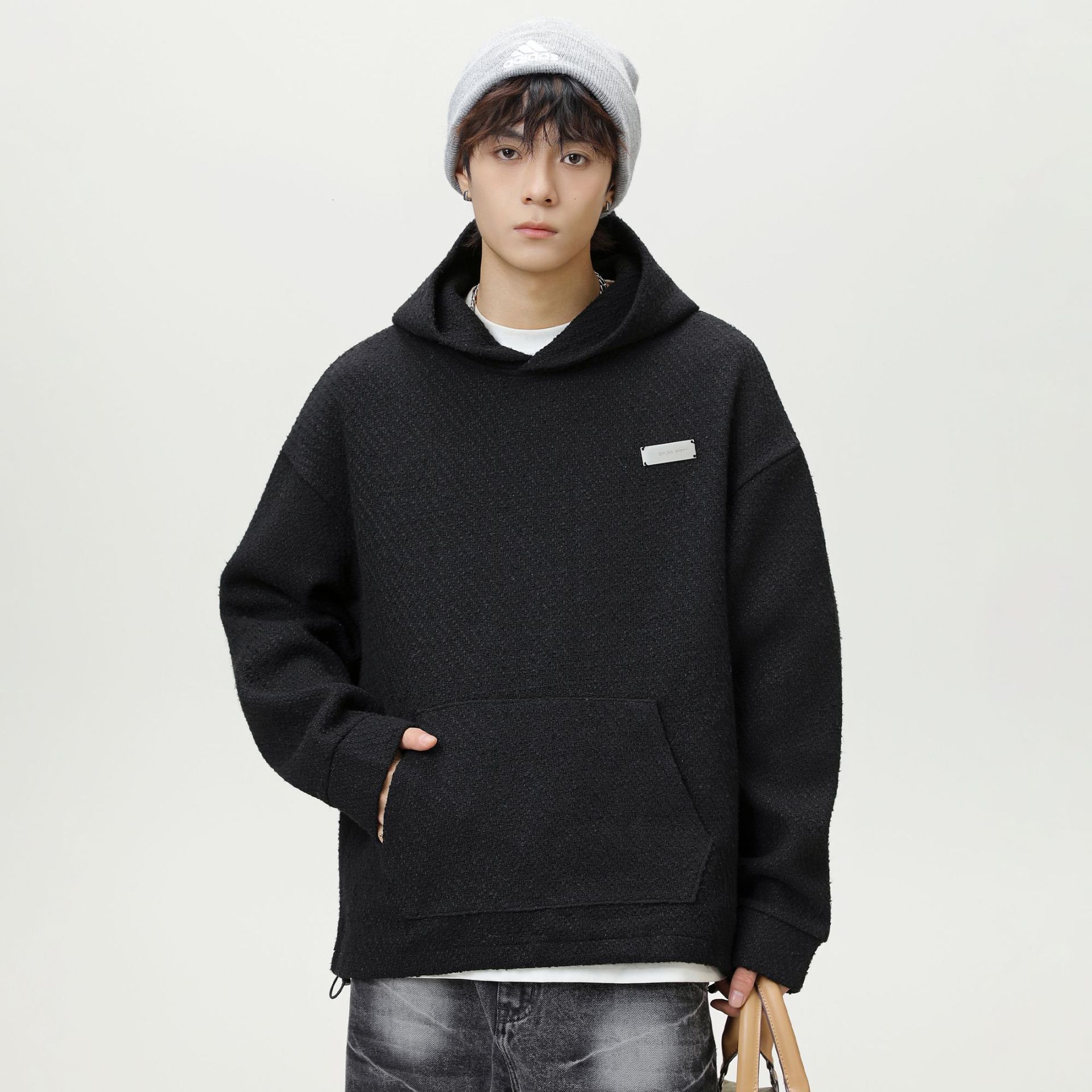 Light Luxury Old Money Heavyweight Coarse Wool Hooded Sweatshirt Autumn Style High-end Designer Hoodie Retro Thickened Coat Top