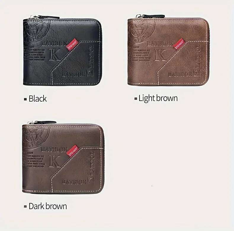 1pc faux Leather Wallet for Men - Premium Retro Letter Embossed Design, Multiple Credit Card Slots, Zipper Closure, Stylish Gift