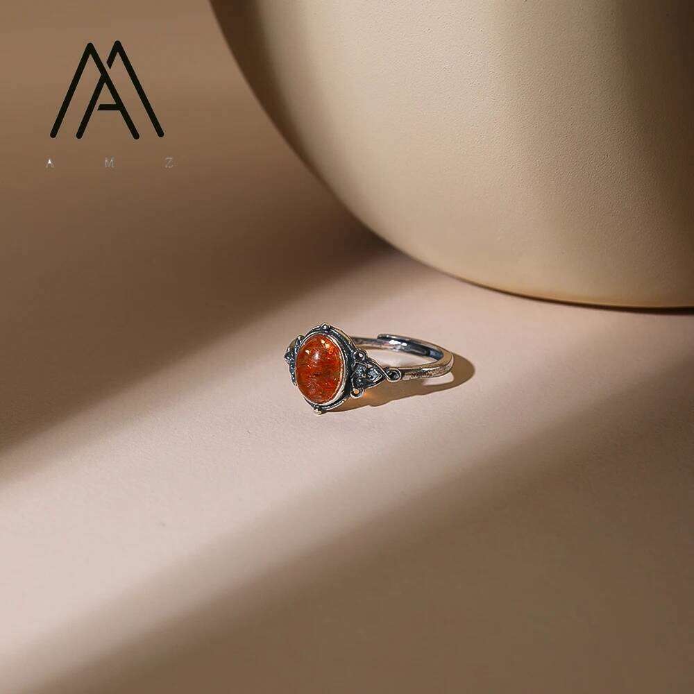 925 Sterling Silver Natural Gemstone Finger Vintage Engraved Design Jewels for Women's Daily Wear Men's Ring Accessory H260312