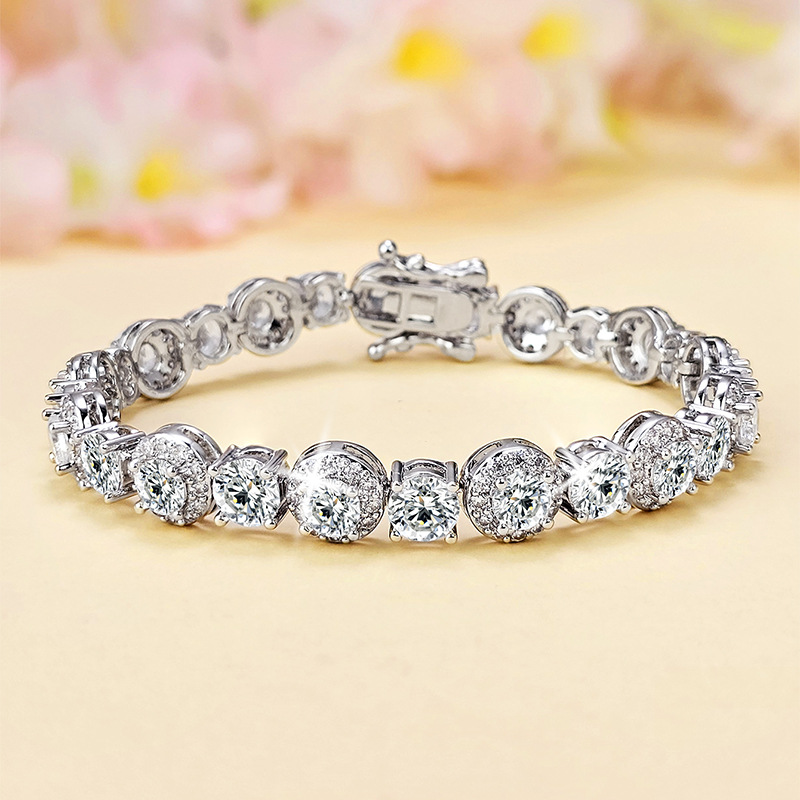 Elegant 18K Gold Plated CZ Diamond Halo Link Bracelet Shiny Round Crystal Bracelet Trendy Statement Jewelry for Women & Girls Choucong Lover Gift
