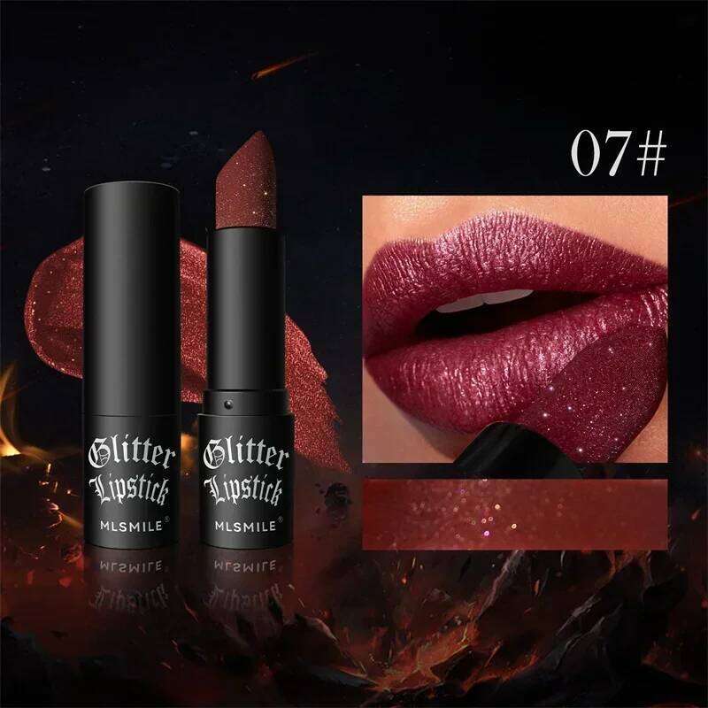 MLSMILE Multi-Color Non-stick Cup Matte Lasting Easy Color Black Diamond Lipstick Shimmer Lip Gloss Dark Halloween Look W260311