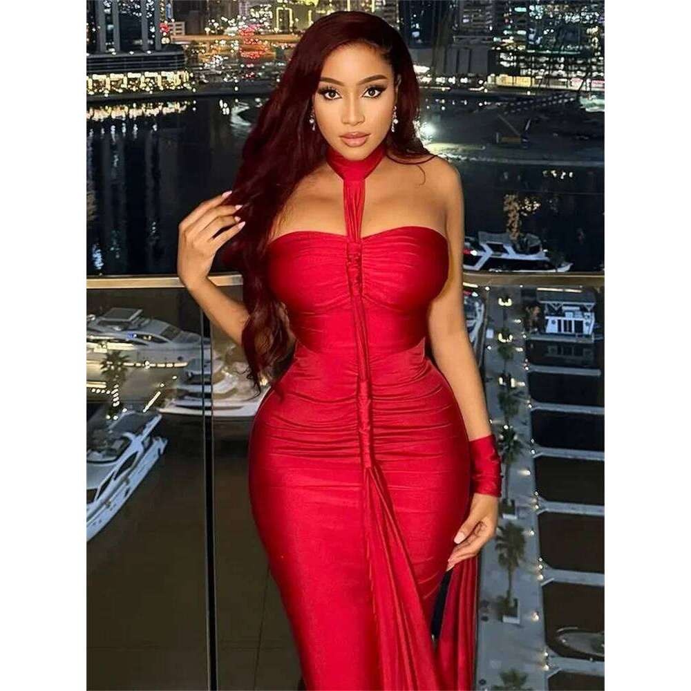 Leosoxs Elegant Halter Maxi Dress Women Backless Skinny Hand Strap Hem Summer Trend Sexy Vacation Birthday Party Vestidos C260312