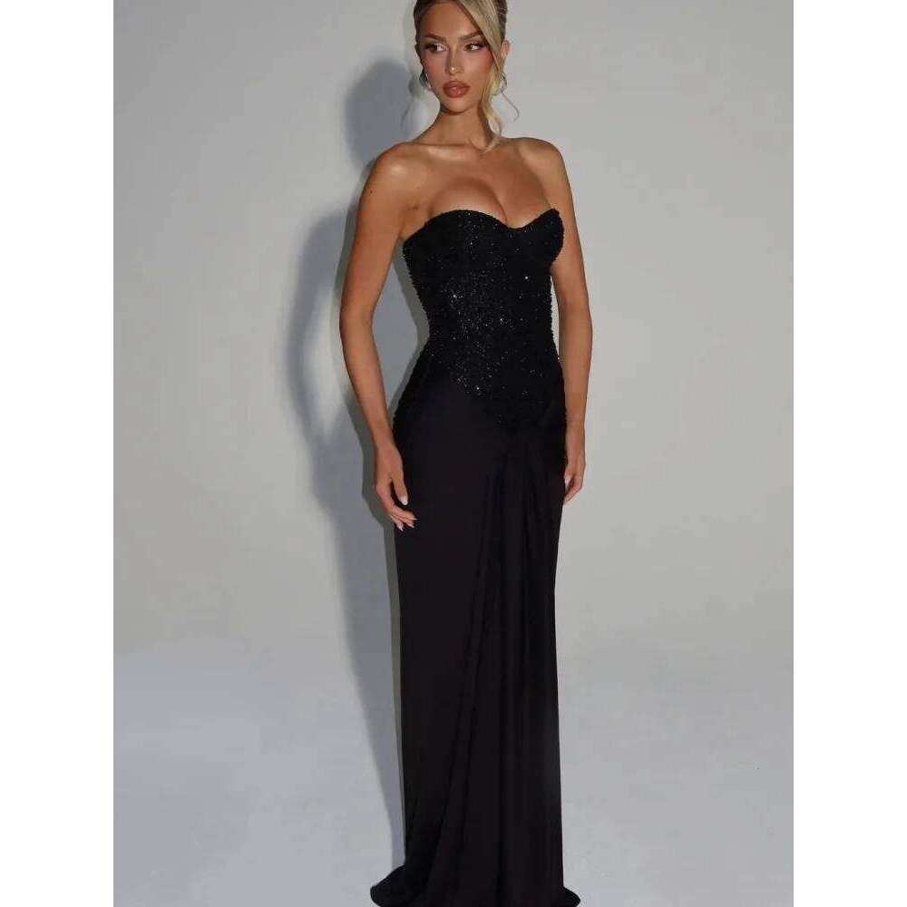 Sexy Strapless Ruched Bodycon Dress 2026 New Zipper Detail Slim Fit Evening Gown Spring Summer Formal Outfit C260312