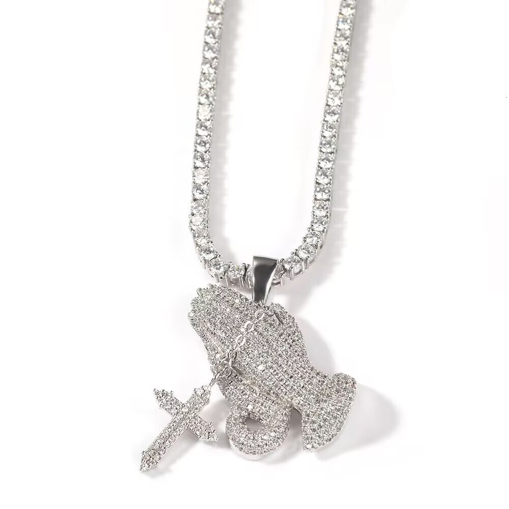 Hipster Brand Full Diamond Cross Pendant Necklace Retro Hip Hop Rap Pop Jewelry