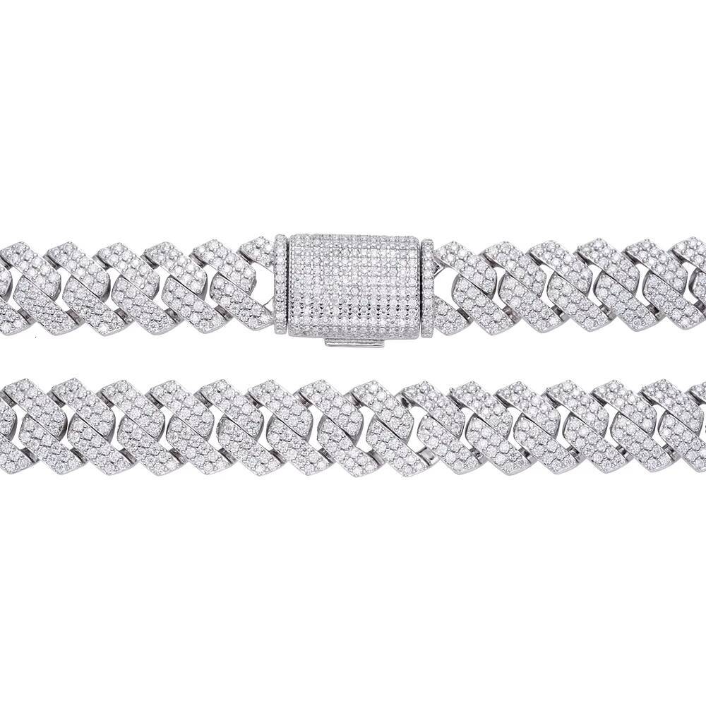 Hip Hop Jewelry 2 Rows 12mm Gold Plated Ice Out Vvs Moissanite Diamond 925 Sterling Silver Cuban Link Chain Necklace