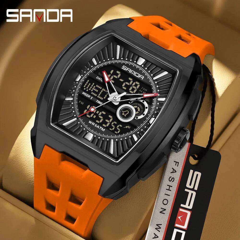 SANDA 5118 fashion Luxury alarm clock men electronic digital multifunctional trend men's watch silicone waterproof hand